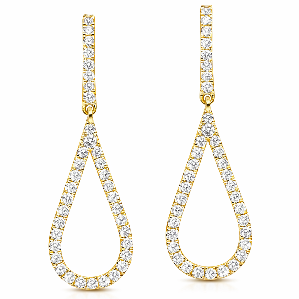 18K Yellow Gold Diamond Hanging Earrings, 0.85ct