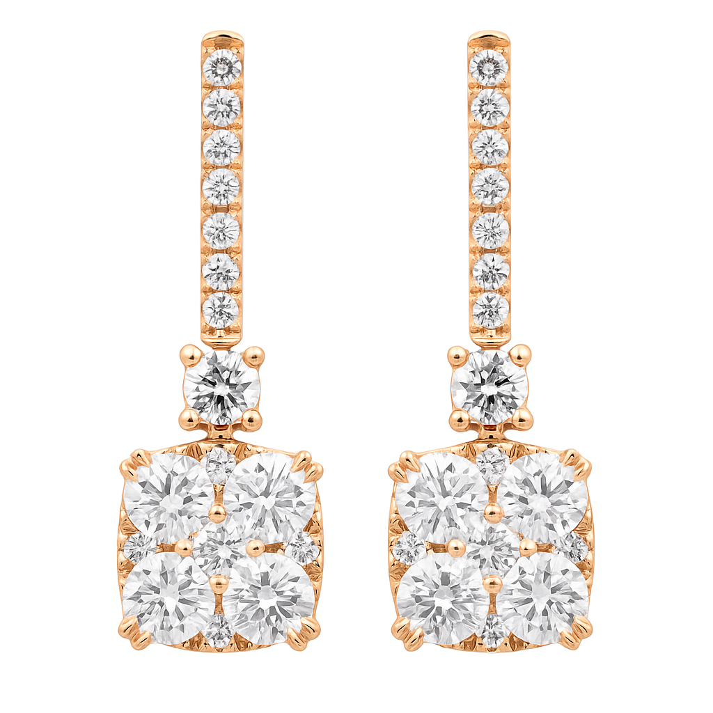 18K Rose Gold Hanging Earrings, 2.12ct
