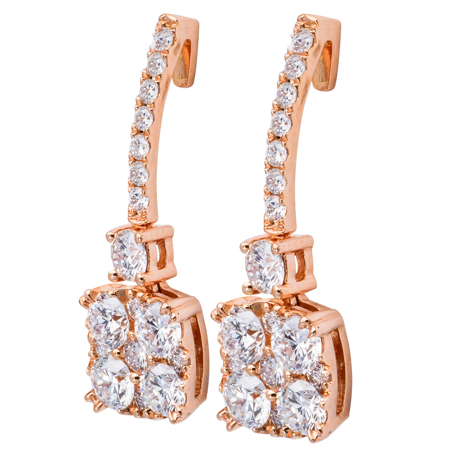 18K Rose Gold Hanging Earrings, 2.12ct