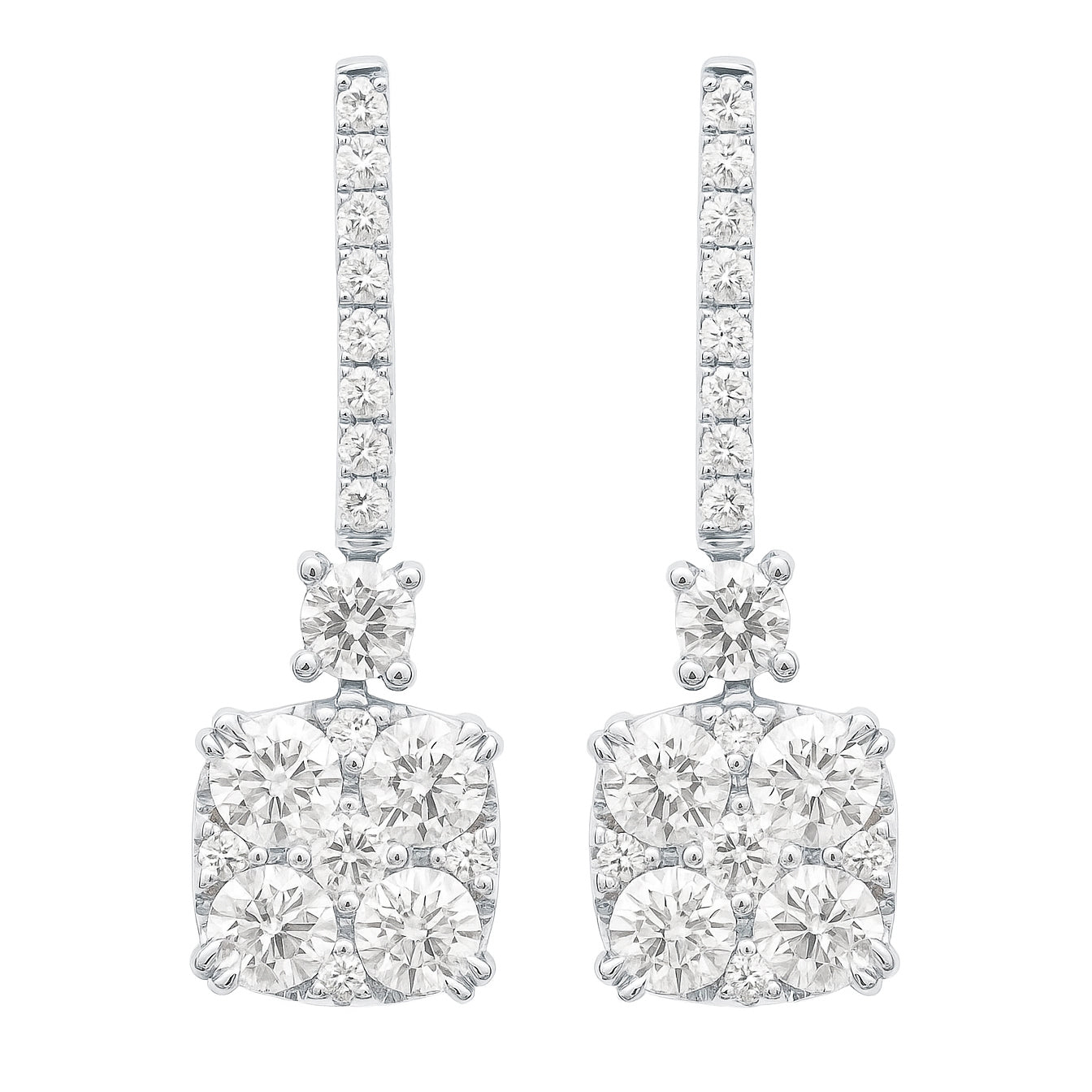 18K White Gold Diamond Hanging Earrings, 2ct