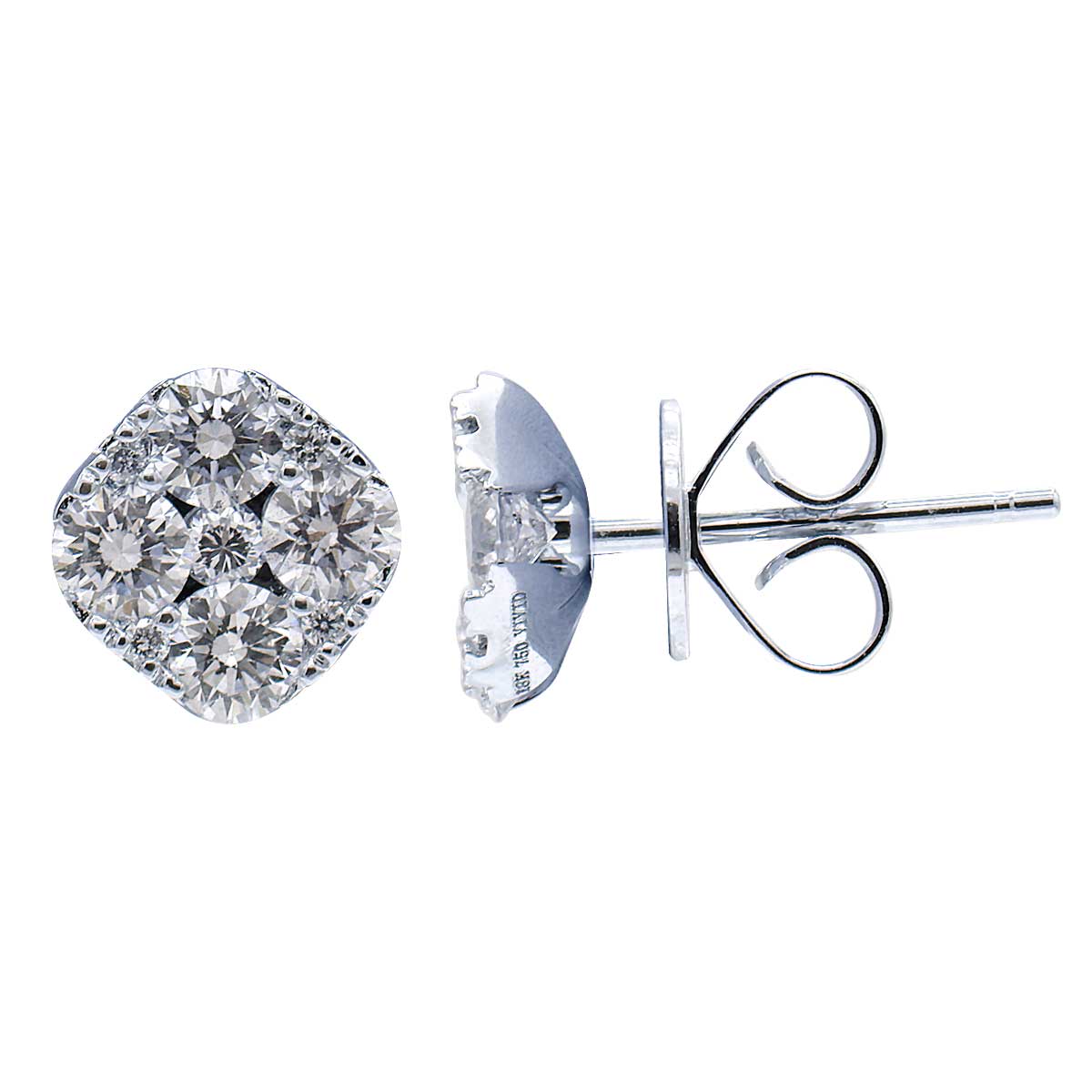 14K White Gold Cushion Cluster Diamond Studs