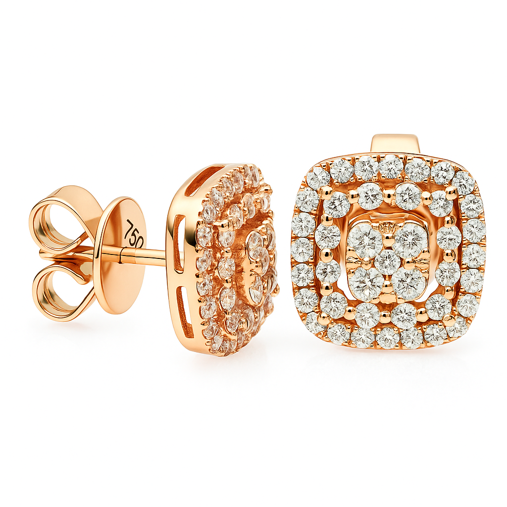 18K Rose Gold Diamond Stud Earrings, 0.67ct