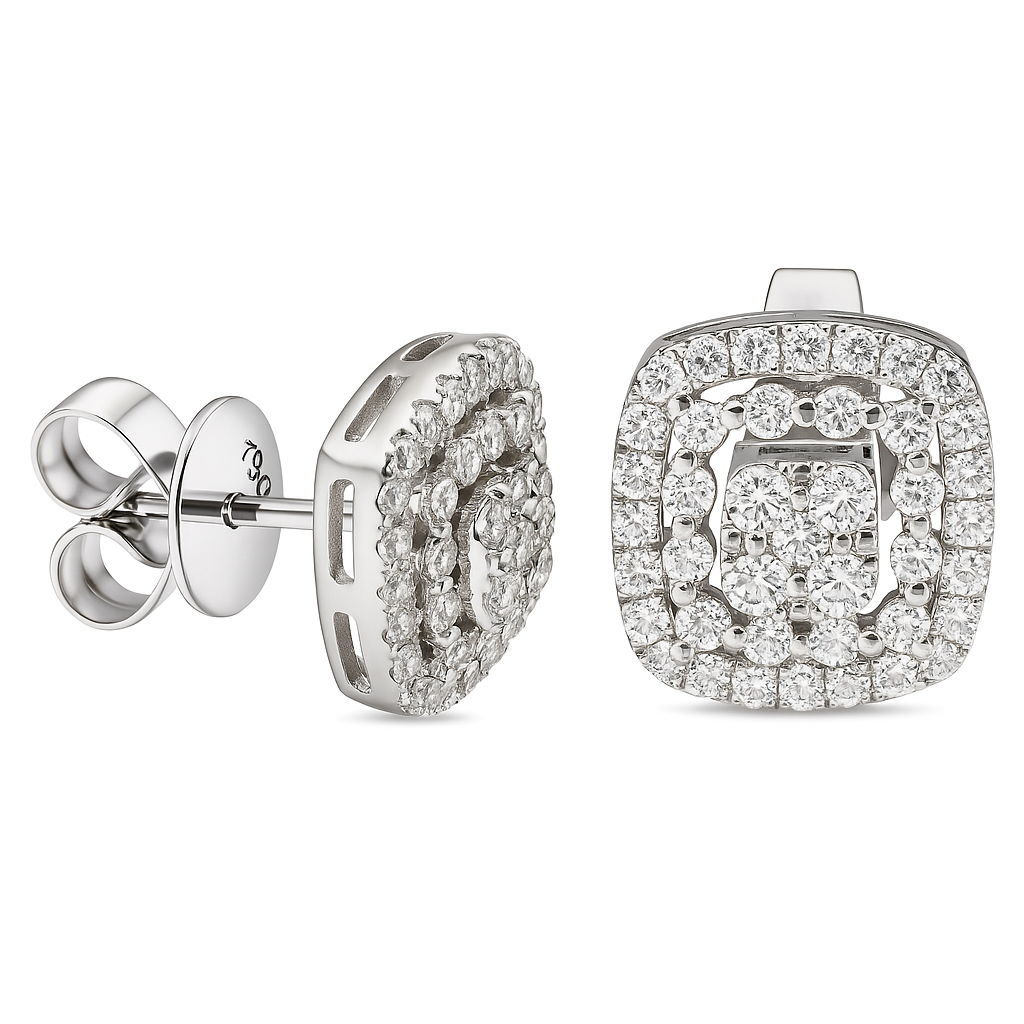18K White Gold Diamond Stud Earrings, 0.67ct