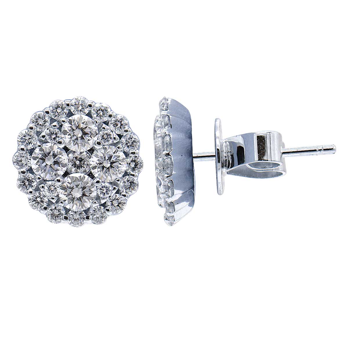 14K White Gold Lace Cluster Diamond Studs