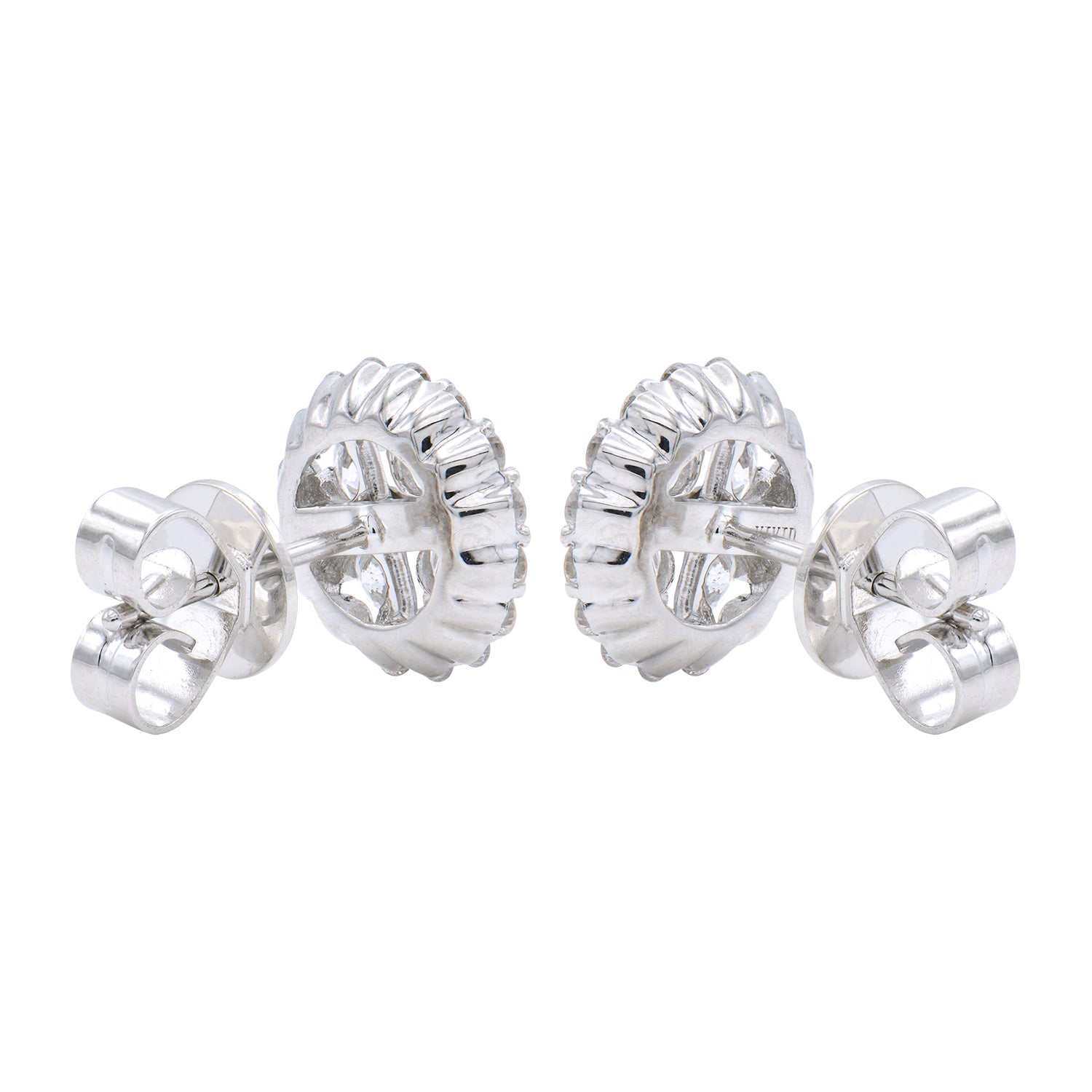 14K White Gold Lace Cluster Diamond Studs, 1.38ct