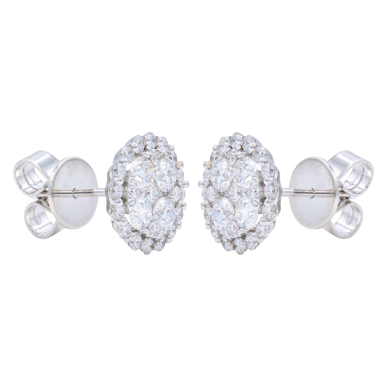 14K White Gold Lace Cluster Diamond Studs, 1.38ct