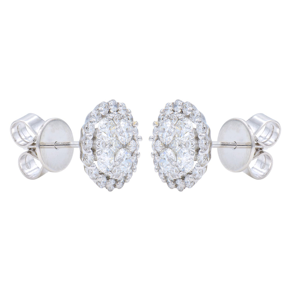 14K White Gold Lace Cluster Diamond Studs, 1.38ct