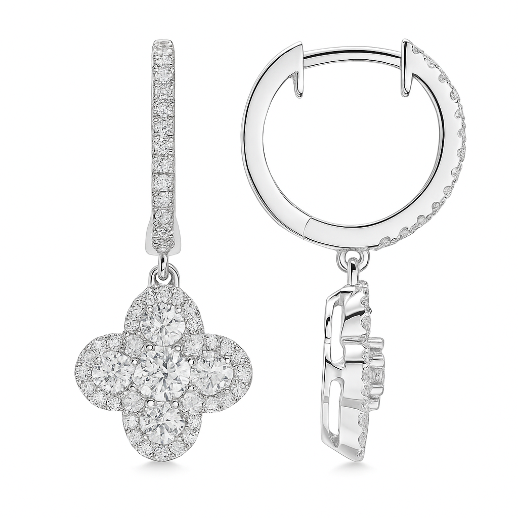 18K White Gold Diamond Hanging Earrings, 1.37ct