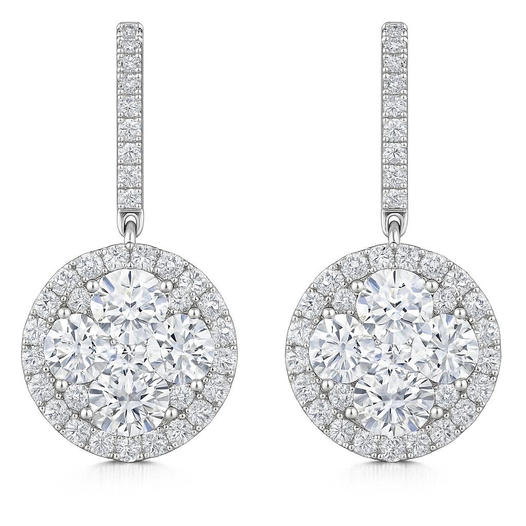 18K White Gold Diamond Hanging Earrings, 2.36ct