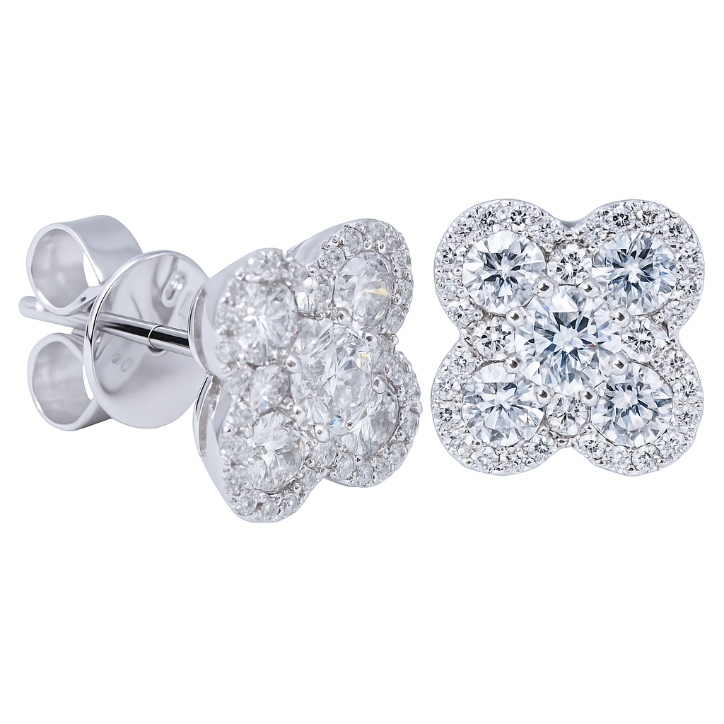 18K White Gold Diamond Stud Earrings, 1.01ct