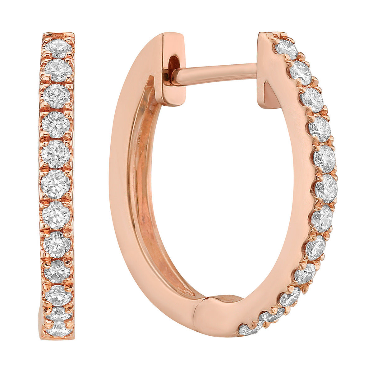18K Rose Gold Diamond Huggies Earrings, 0.27ct