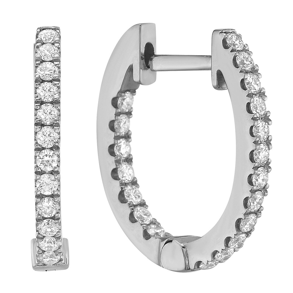 14K White Gold Inside Outiside Huggie Earring - Small, 0.42ct
