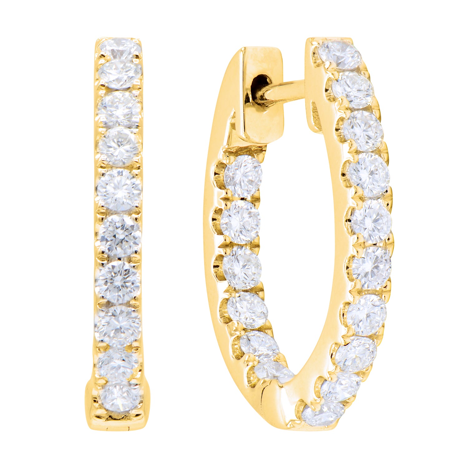 14K Yellow Gold Inside Outiside Huggie Earring - Medium, 0.82ct