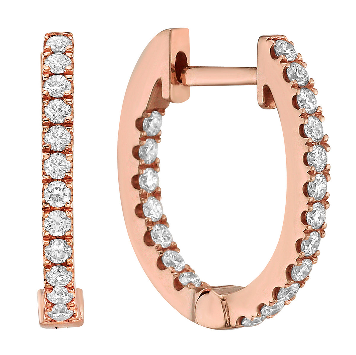 18K Rose Gold Diamond Huggies Earrings, 0.46ct