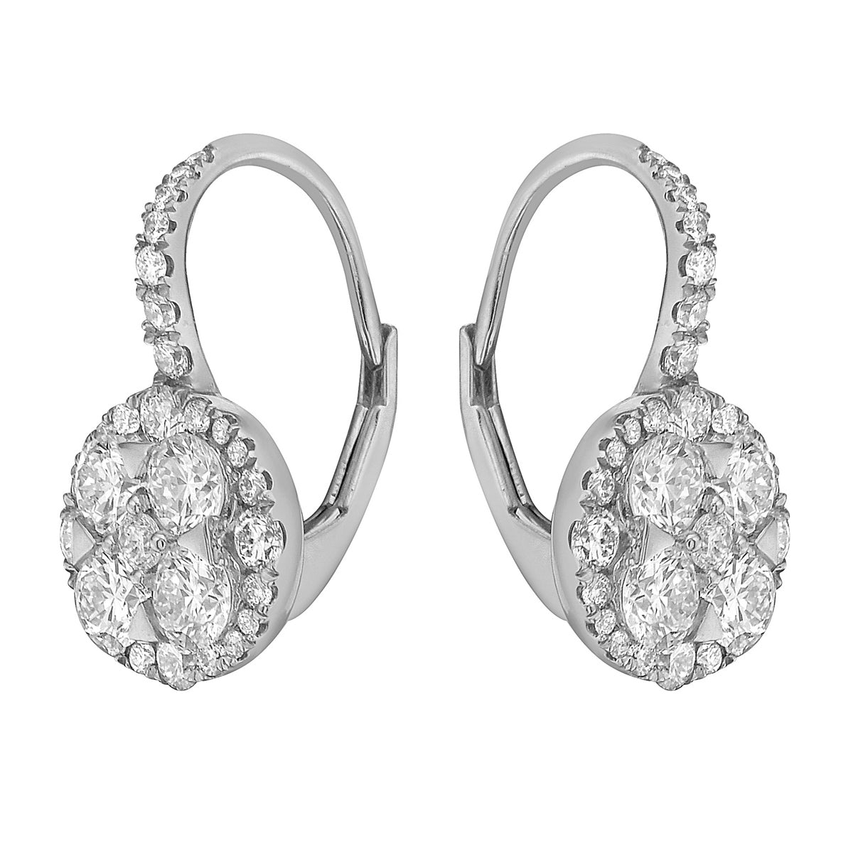 14K White Gold Leverback Dangle Diamond Earrings, 1.35ct
