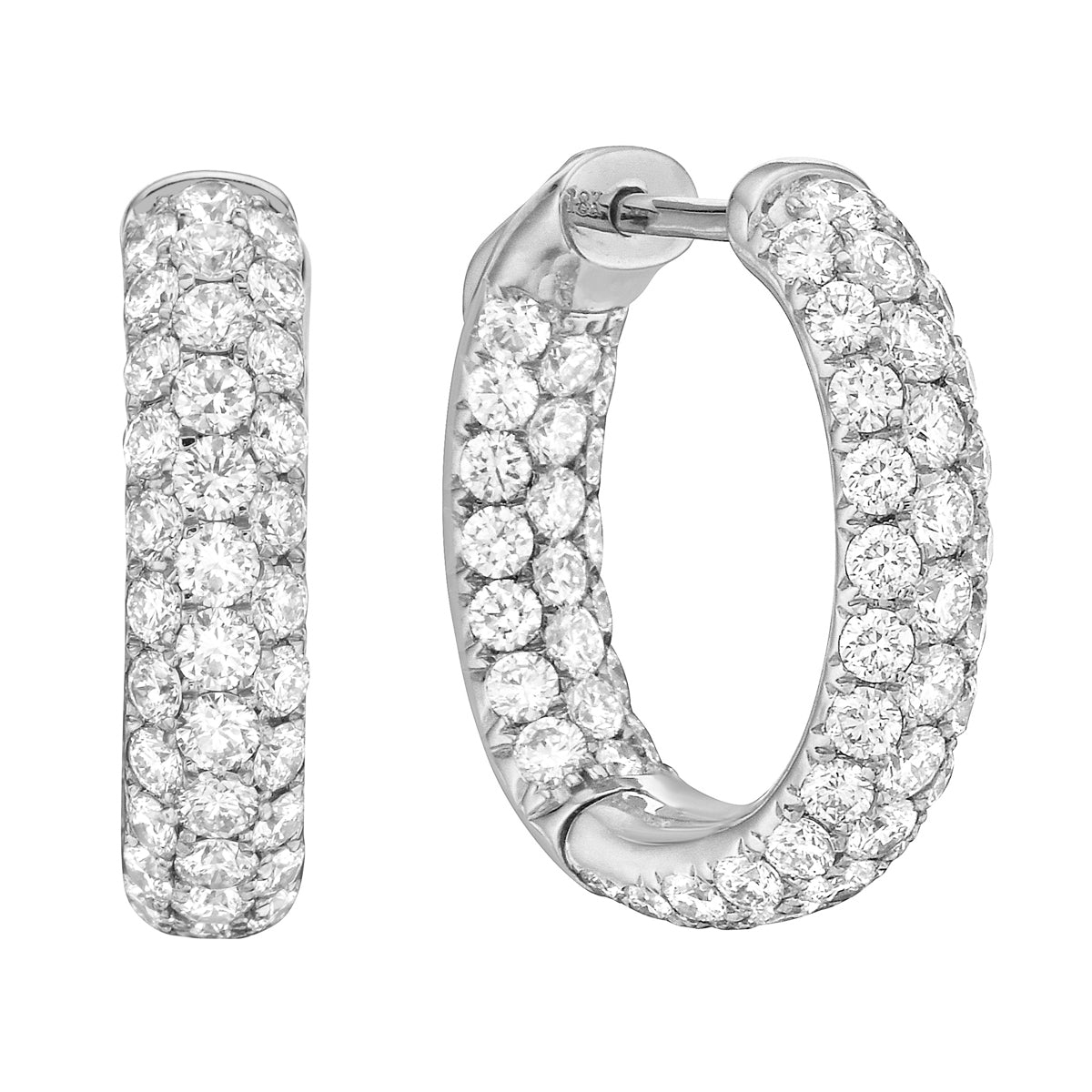 18K White Gold Diamond Hoop Earrings, 3.05ct