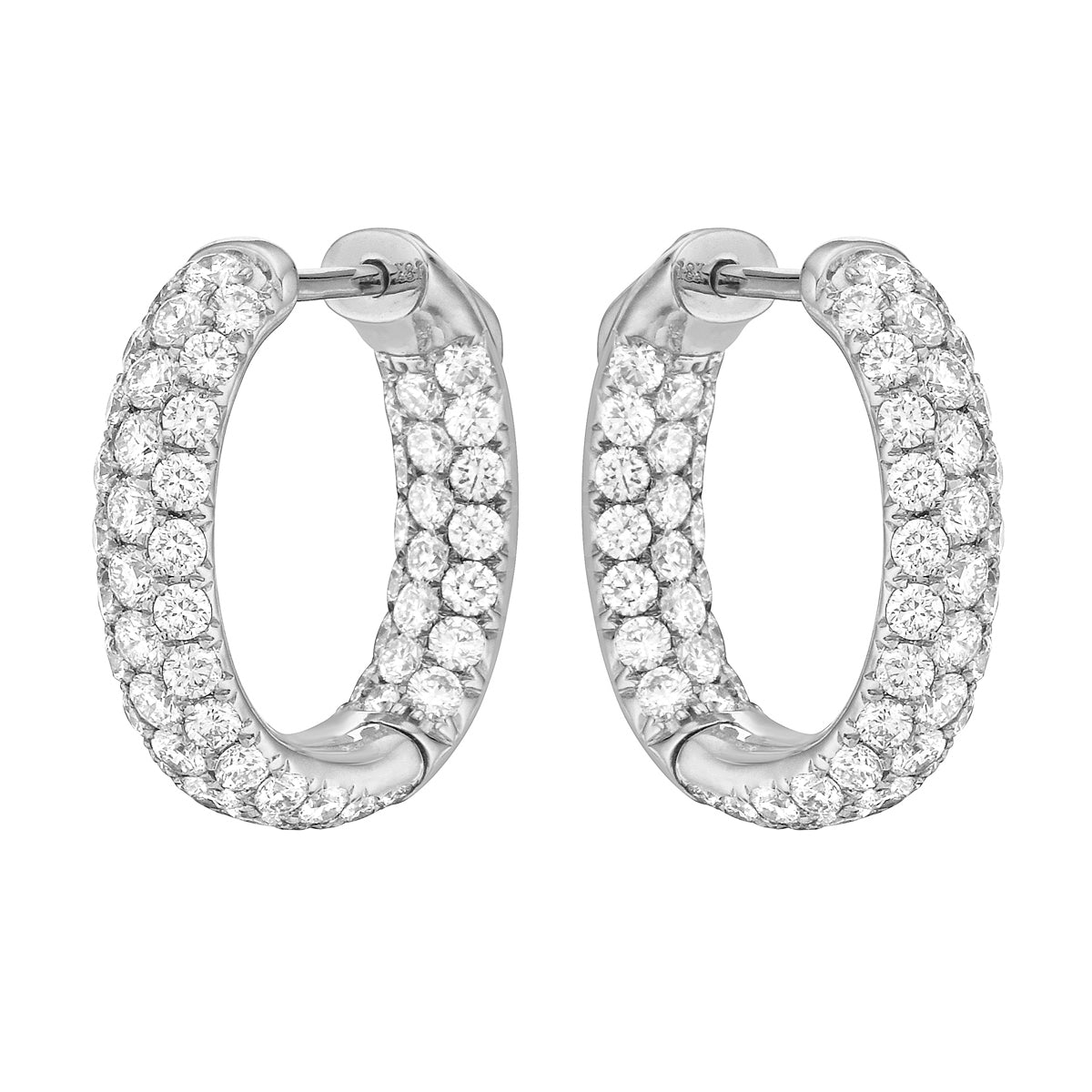 14K White Gold Inside and Out Diamond Hoop Earrings, 2.95ct