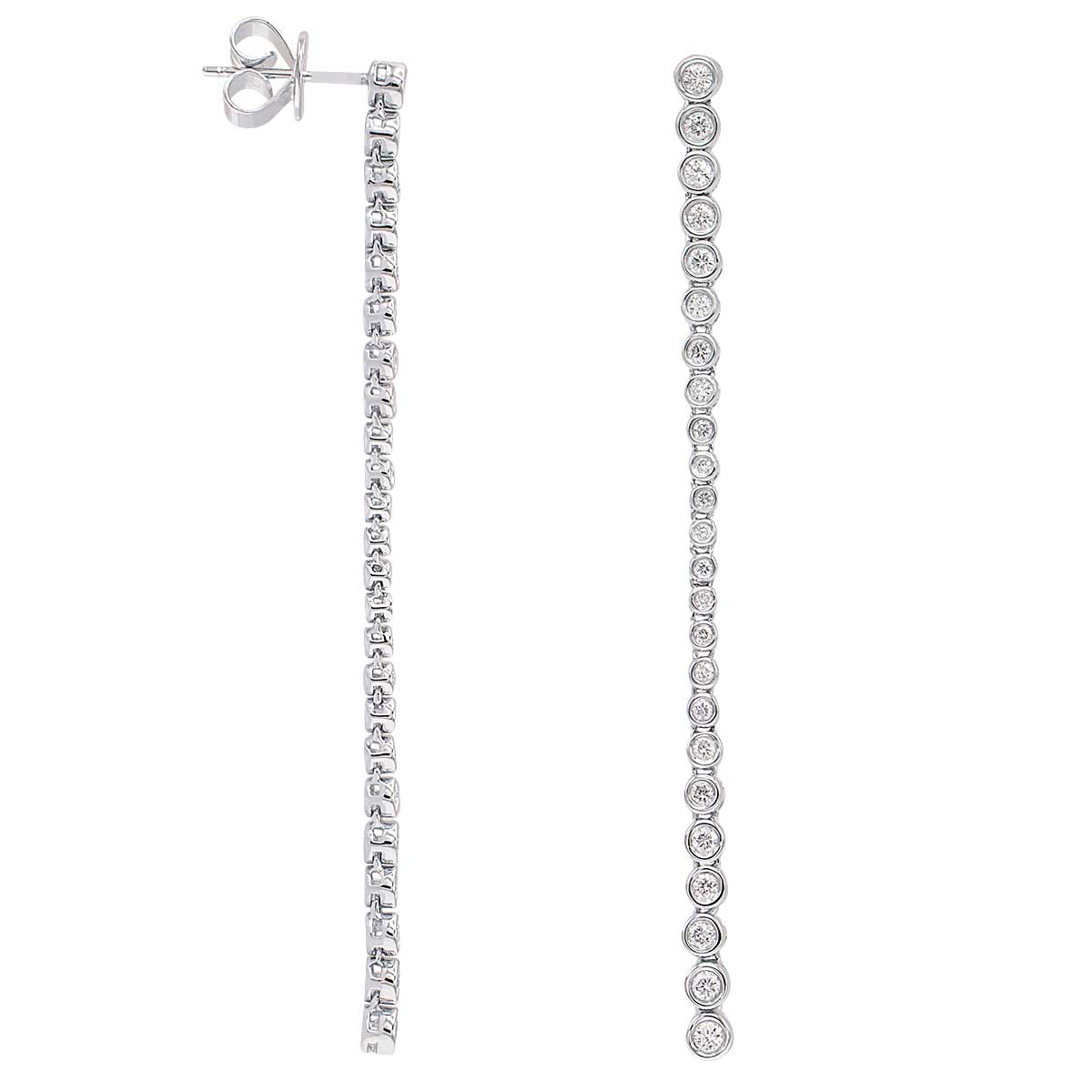 14K White Gold Bezel Set Diamond Dangle Earrings, 0.81ct
