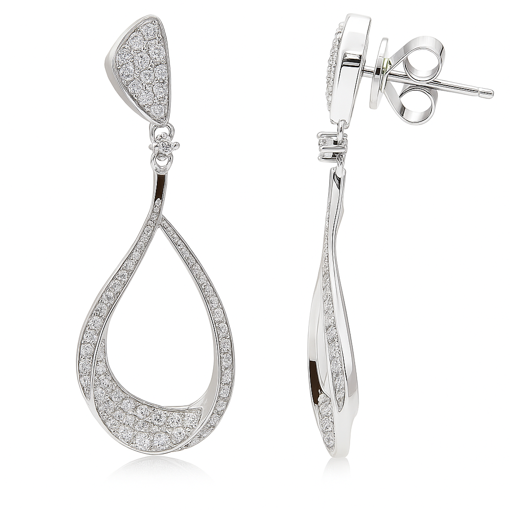 18K White Gold Diamond Hanging Earrings, 1.09ct