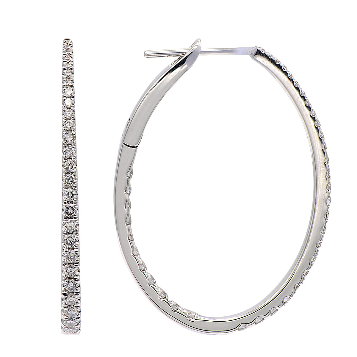 14K White Gold Diamond Hoop Earrings, 1.2ct
