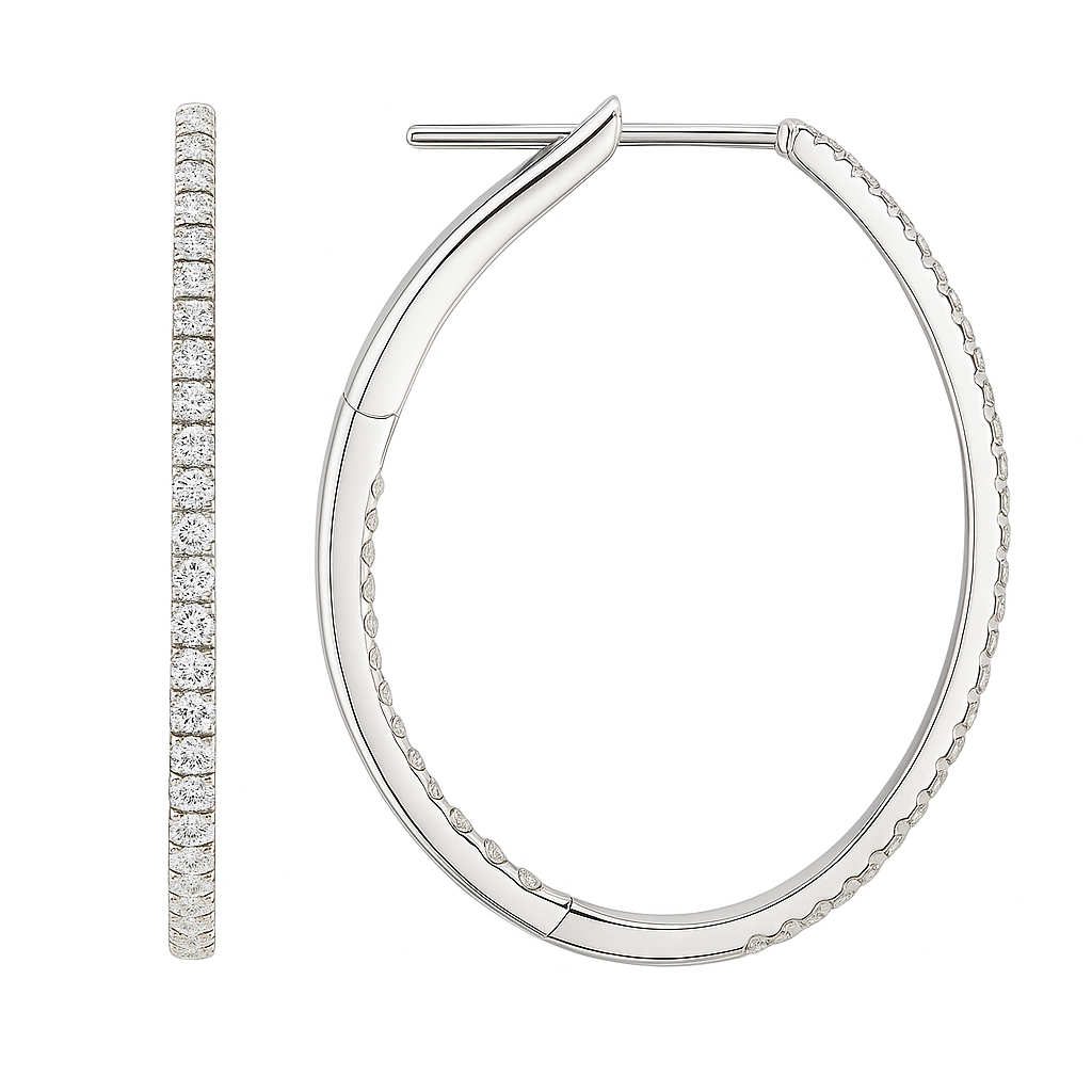 18K White Gold Diamond Hoop Earrings, 0.96ct