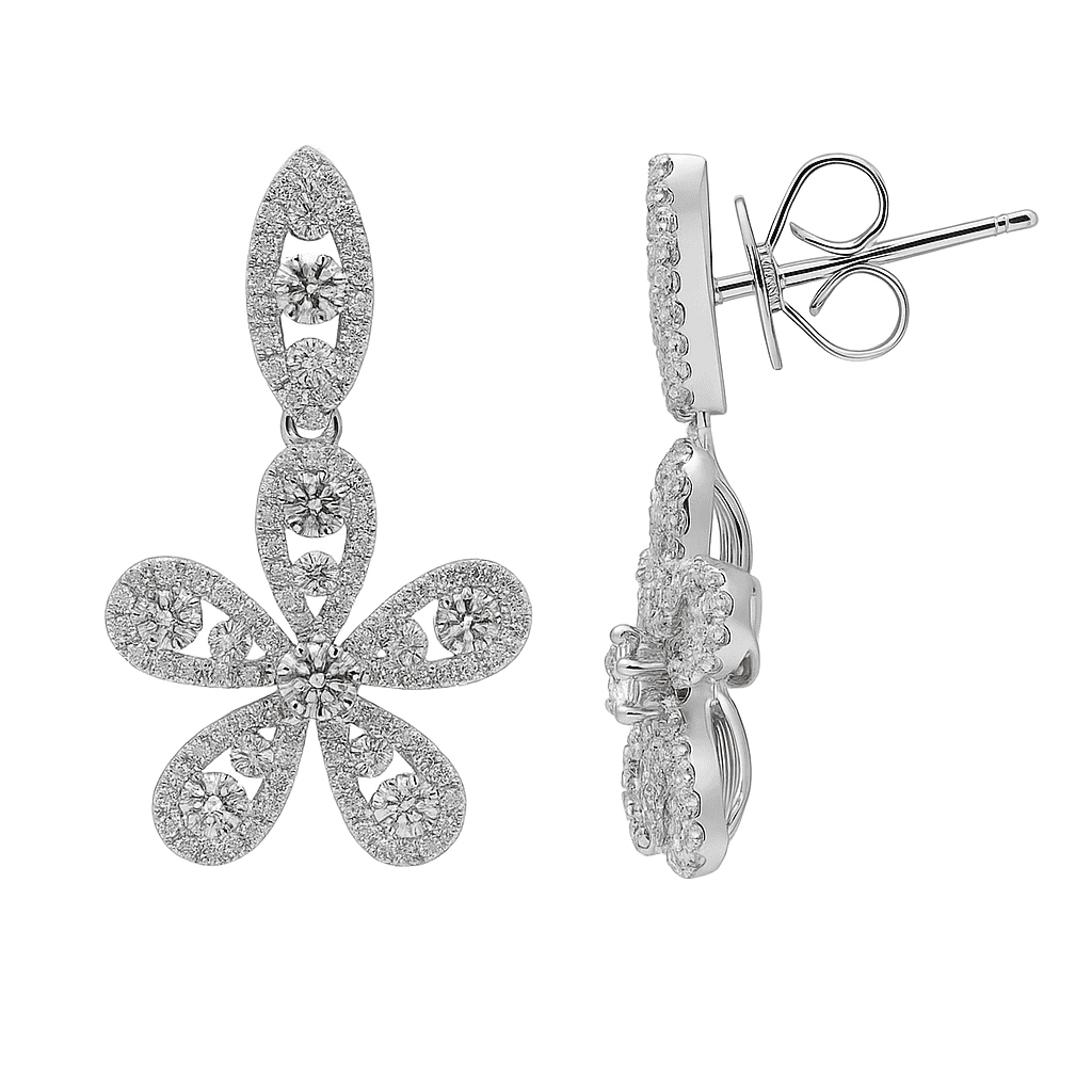 18K White Gold Diamond Hanging Earrings, 1.69ct
