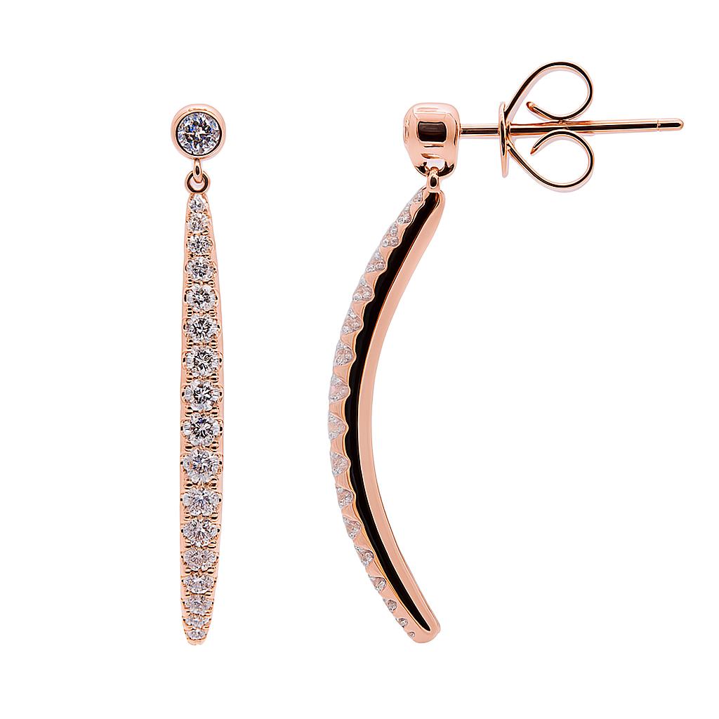 18K Rose Gold Diamond Hanging Earrings, 0.76ct