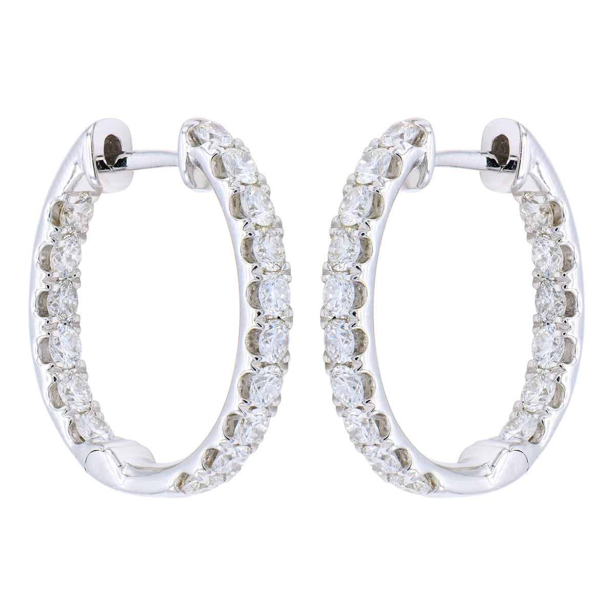 18K White Gold Diamond Hoops Earrings, 1.37ct