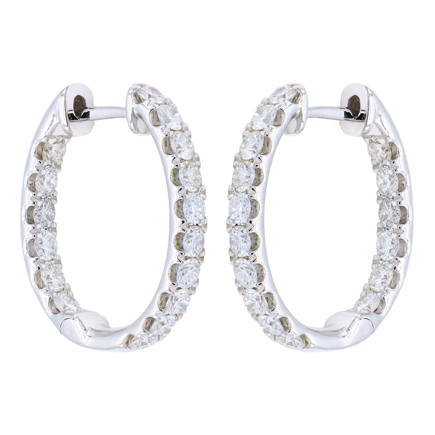 18K White Gold Diamond Hoops Earrings, 1.37ct
