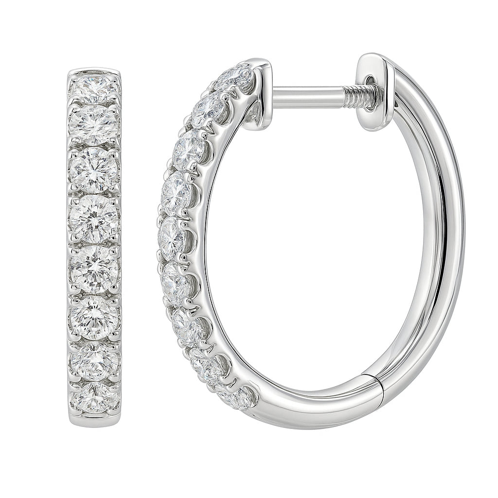 14K White Gold Diamond Hoop Earrings
