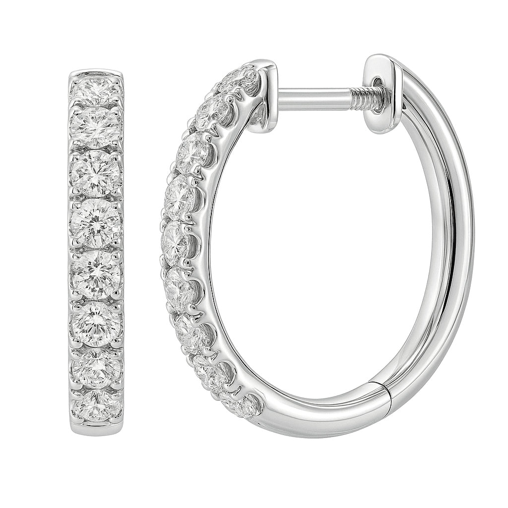 14K White Gold Diamond Hoop Earrings, 0.84ct