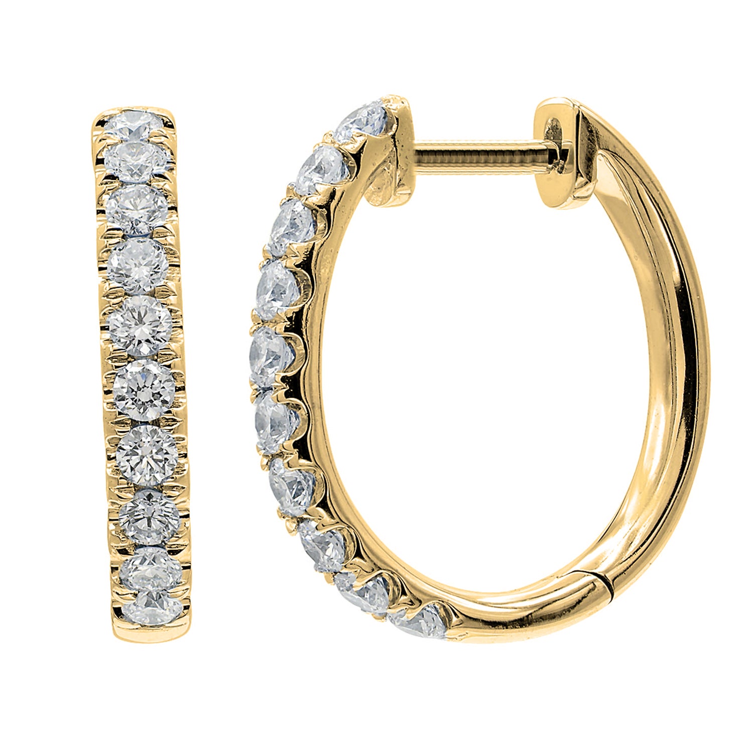 18K Yellow Gold Diamond Hoops Earrings, 0.81ct