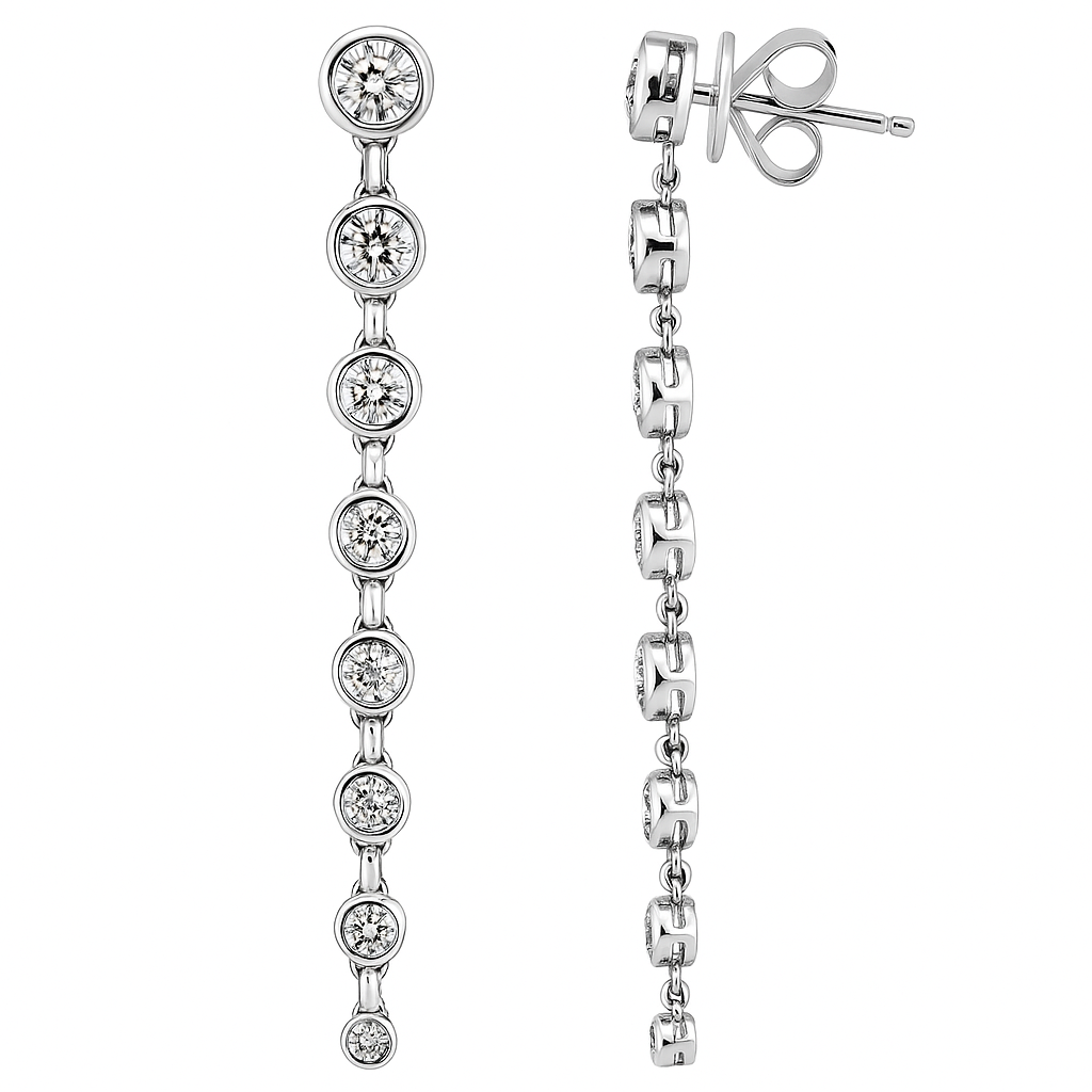 18K White Gold Diamond Hanging Earrings, 1.24ct
