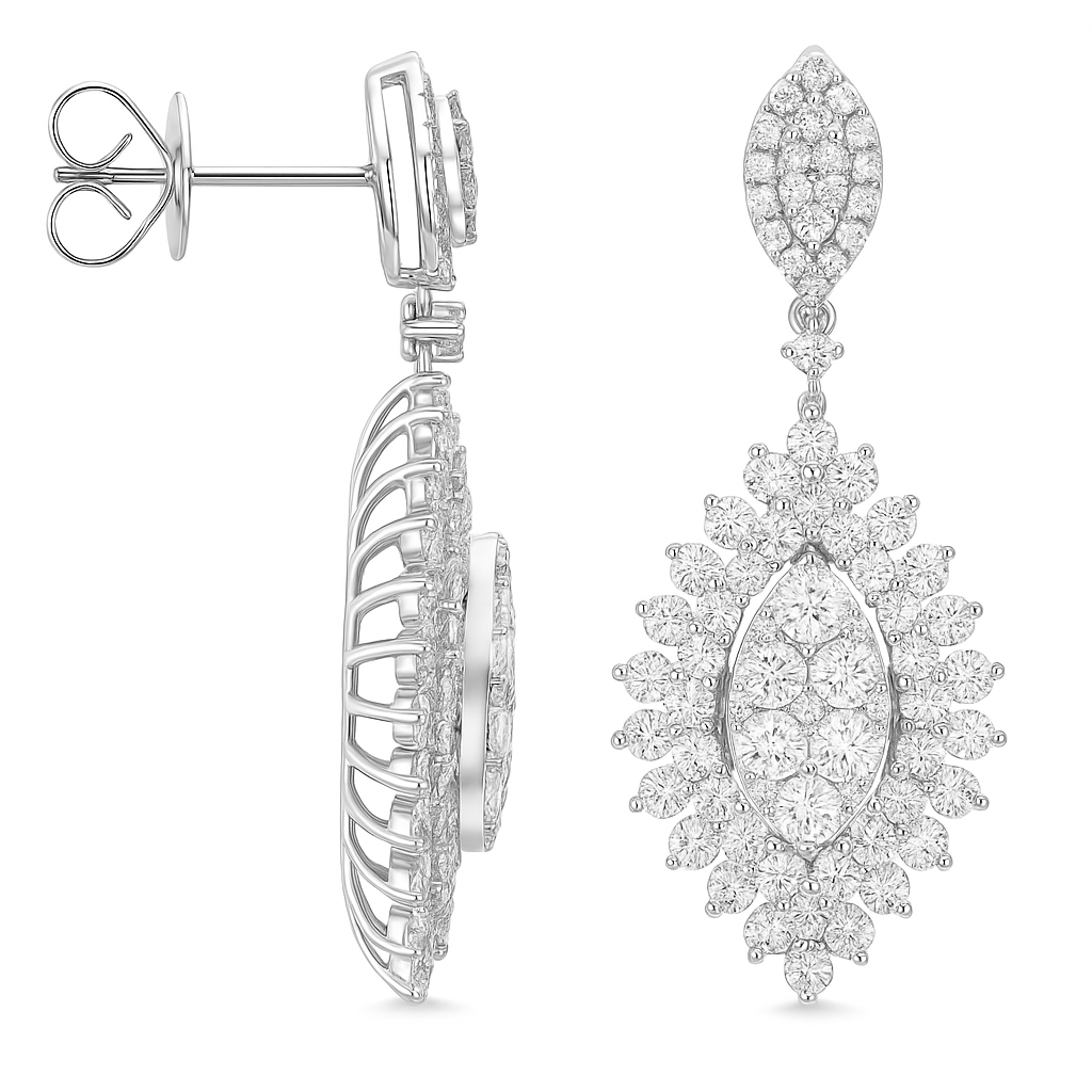 18K White Gold Diamond Earrings, 3.23ct