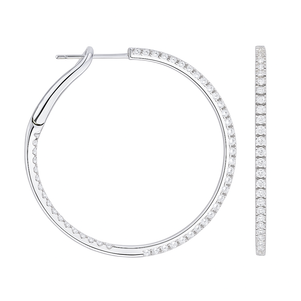 18K White Gold Diamond Hoop Earrings, 0.65ct