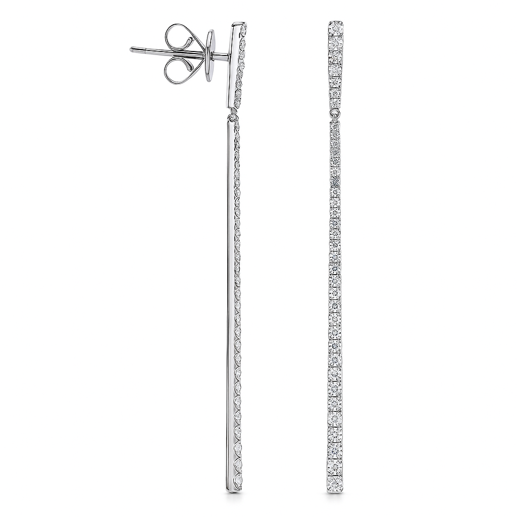 18K White Gold Diamond Hanging Earrings, 0.97ct