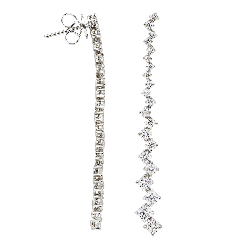 18K White Gold Diamond Hanging Earrings, 1.5ct