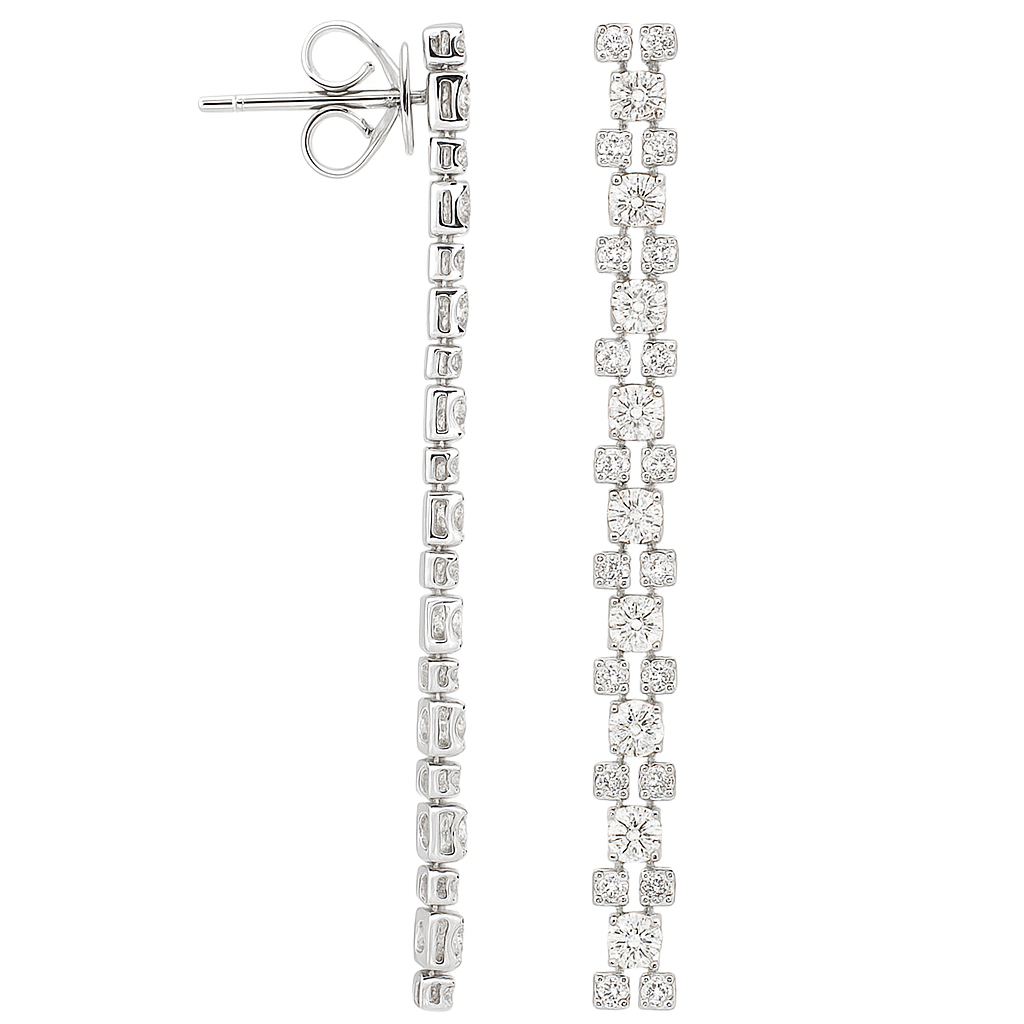 18K White Gold Diamond Hanging Earrings, 1.05ct