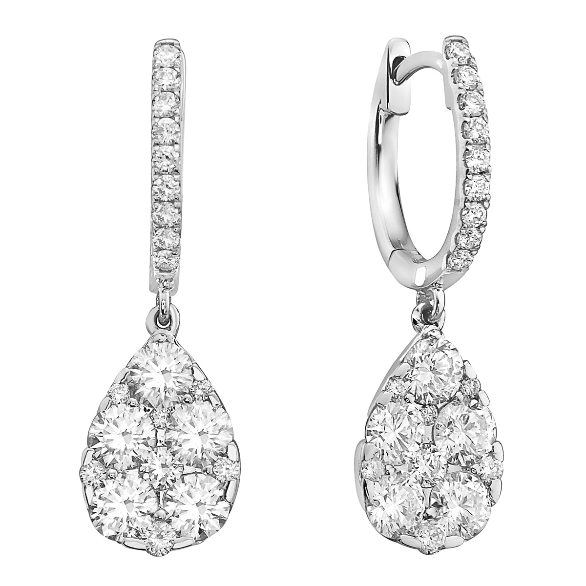 14K White Gold Pear Shape Diamond Dangle Earring, 1.96ct