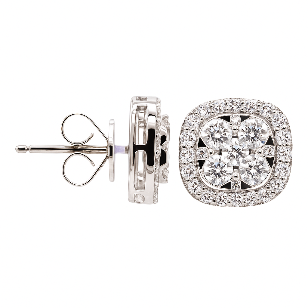 18K White Gold Diamond Stud Earrings, 1ct