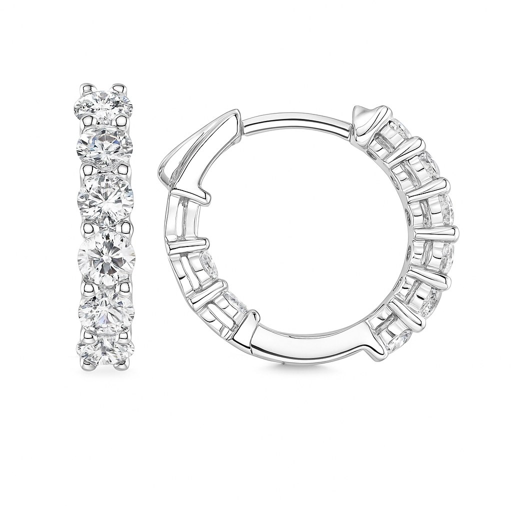 18K White Gold Diamond Hoops Earrings, 1.58ct