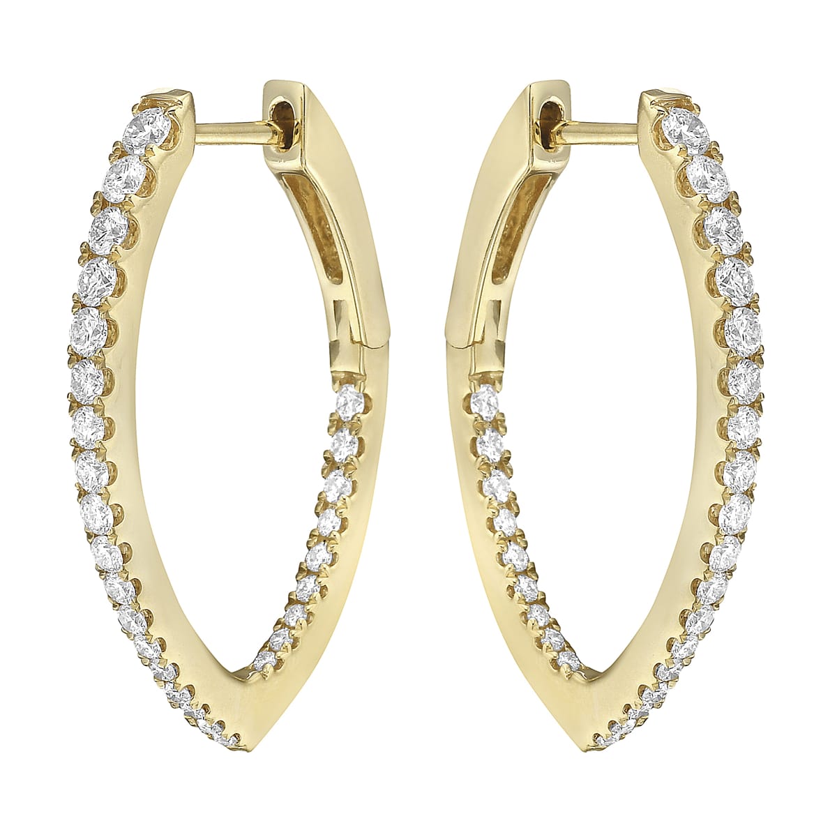 14k Yellow Gold Diamond Hoop Earrings, 0.65ct
