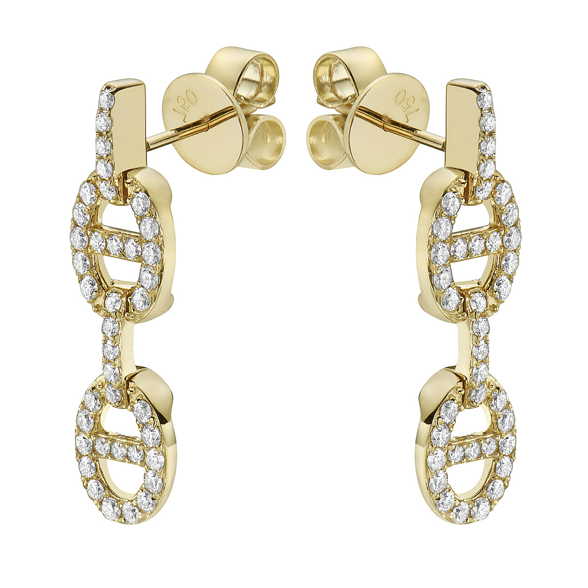 Yellow Gold Interlocking Chain Diamond Drop Earrings, 0.61ct