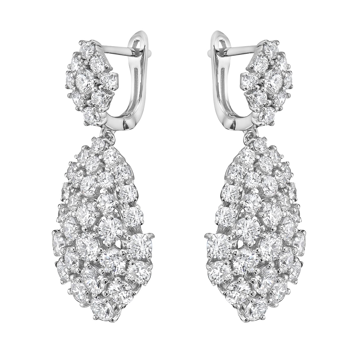 14K White Gold Diamond Hanging Earrings, 5.51ct