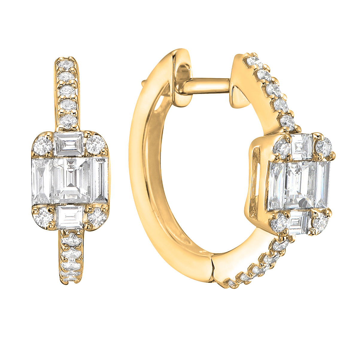 18K Yellow Gold Diamond Huggies Earrings, 0.5ct