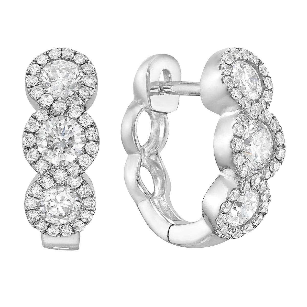 14K White Gold Diamond Earrings, Round, 0.96ct