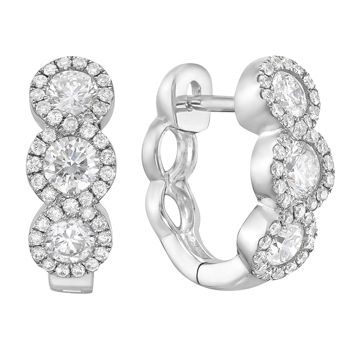 14K White Gold Diamond Earrings, Round, 0.96ct