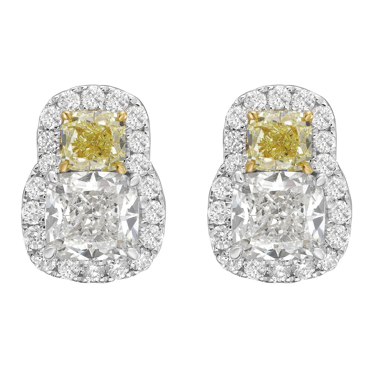 Handmade 18K White and Yellow Gold Yellow Diamond Earrings, 0.66ct