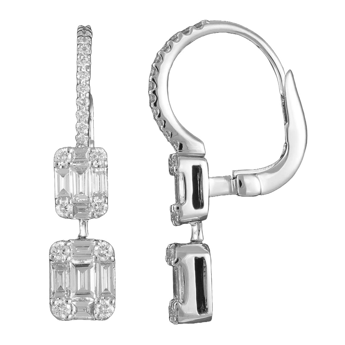 E056033 - Earrings 18KW/4.4G 40RD-0.35CT 20BD-1.02CT