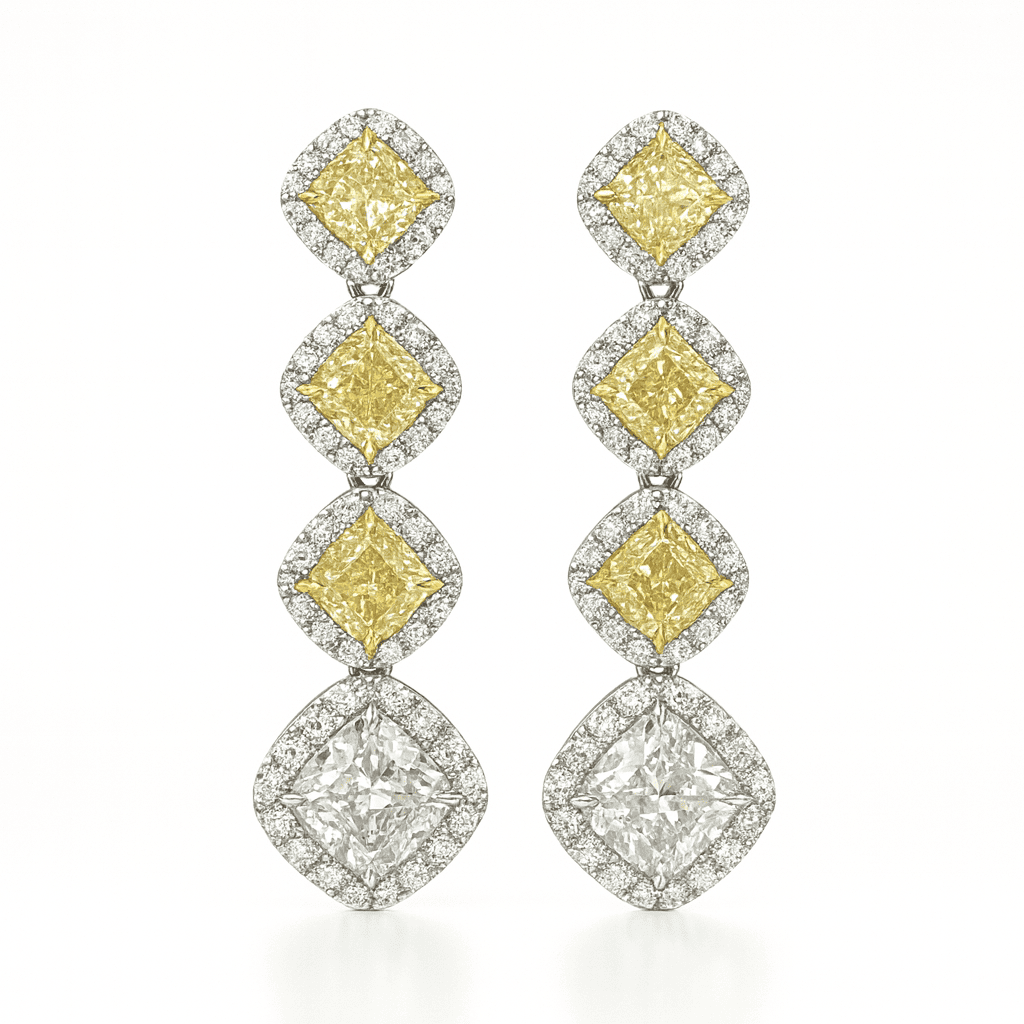 Handmade 18K White and Yellow Gold Yellow Diamond Earrings, 2.74ct